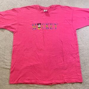 VTG Disney Mickey & Co. Embroidery T-Shirt One Size Fits All Pink Single Stitch
